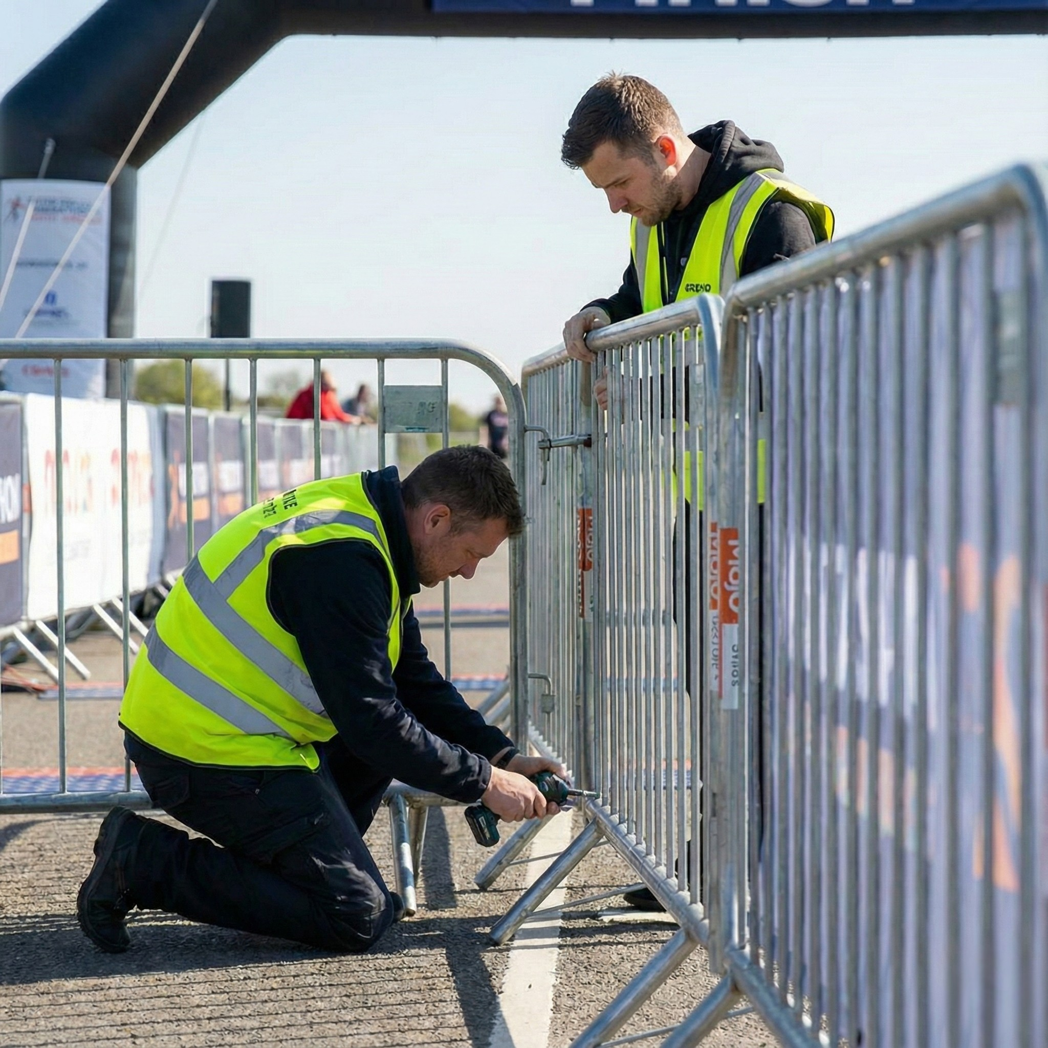 Crowd control barriers for event start finish zones